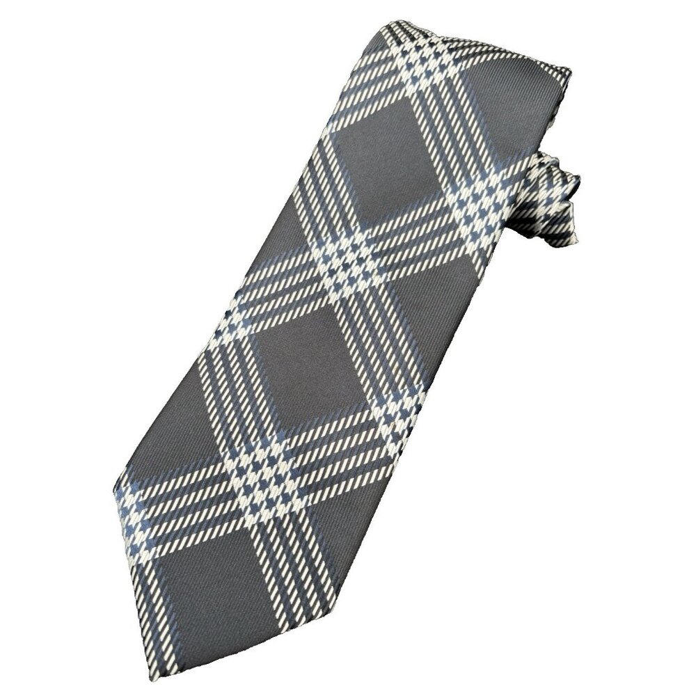 Elegant Imani Uomo Men’s Repp Tie 63.75" Black Silver Stripe Business Formal EUC